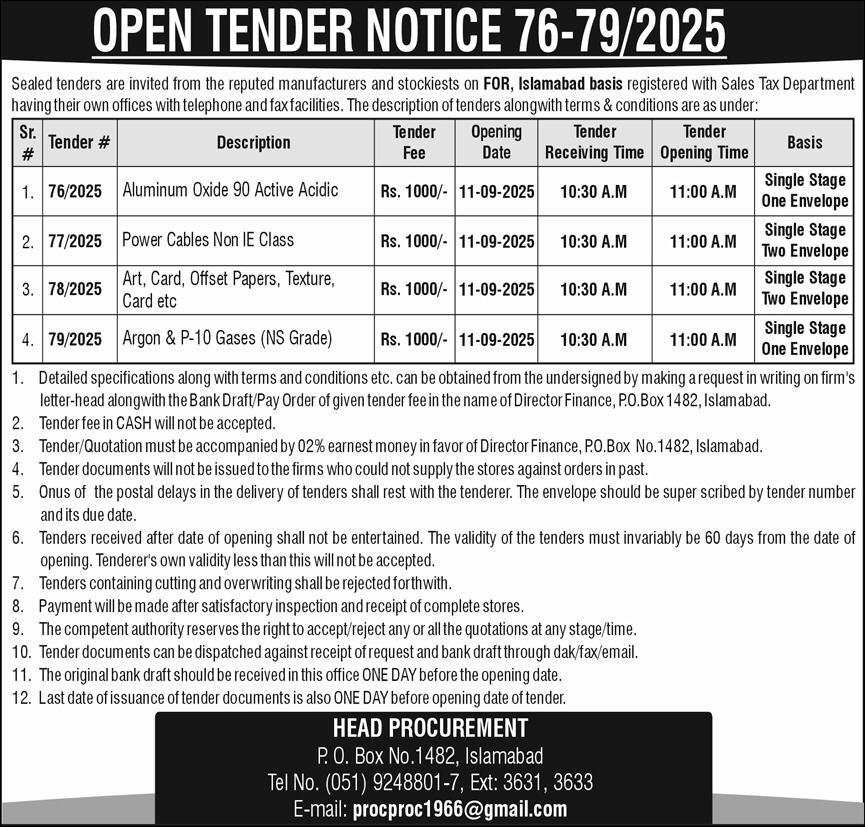 Public Sector Organization Islamabad Tender Notice